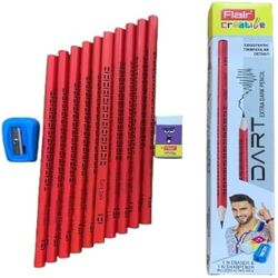 Flair DART EXTRA DARK PENCIL Set of 10 - 1 Eraser n 1 Sharpener